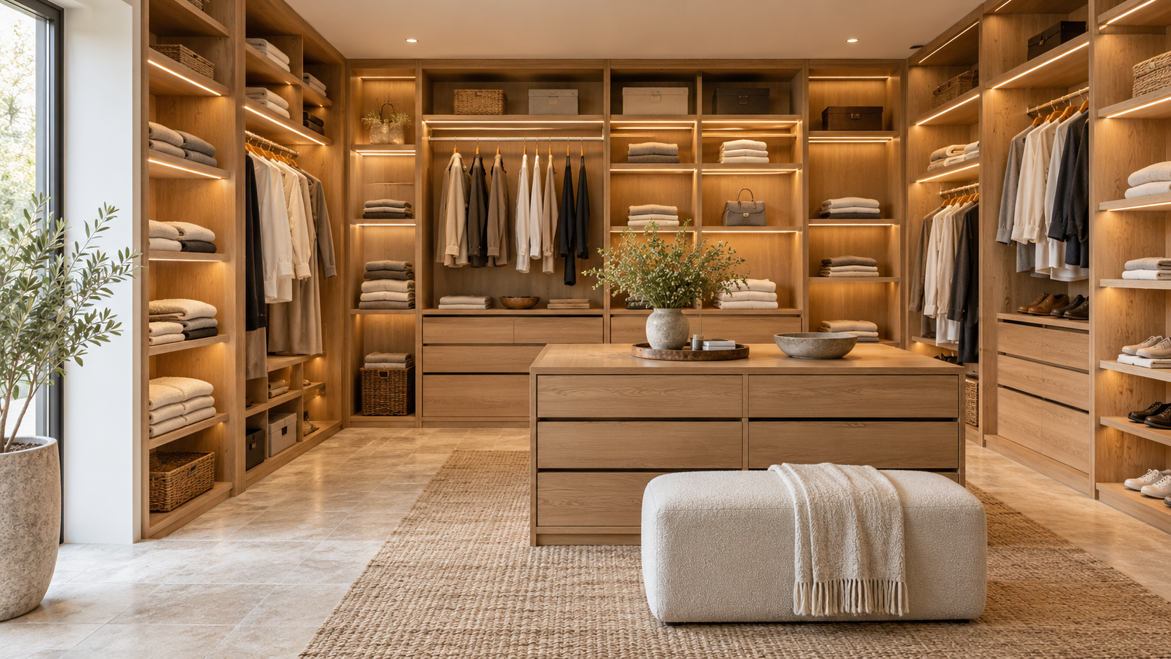 Wohninspiration: heller Ankleideraum mit offenen modularen Schränken
